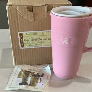 Longaberger Horizon of Hope Travel Mug with Cancer Ribbon Accent. It is NIB